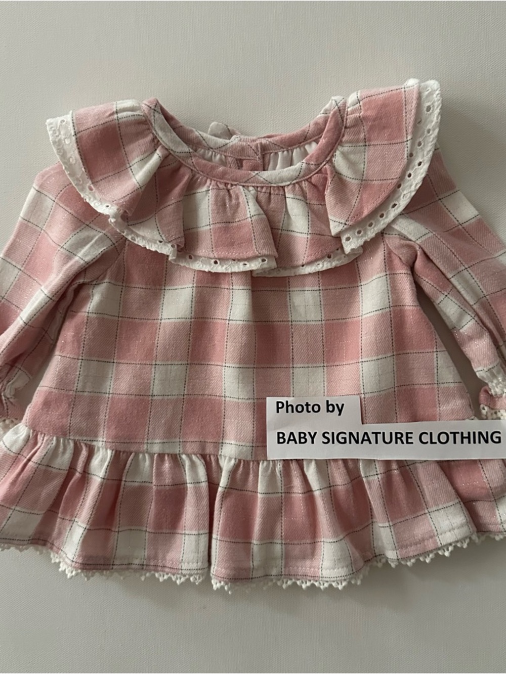Shabby Chic 0-3 Months Baby Girl Flannel Pink Plaid Ruffle Collar Dress
